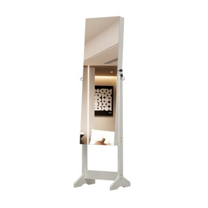 GlasFlength Full Length Mirrors Standing Jewelry Cabinet Armoire with Mirror Lockable Cabinet Interior Mirror for Room, White, 16.1"*14.1"*63.5" - 1 of 4