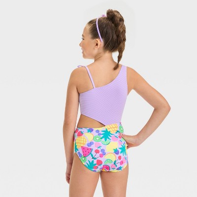 Cat & Jack Girls' Tropical Smoothie Fruit Printed One Piece Swimsuit - Cat & Jack™ L: Sleeveless, UPF 50+, One Shoulder, Machine Washable — фото 2