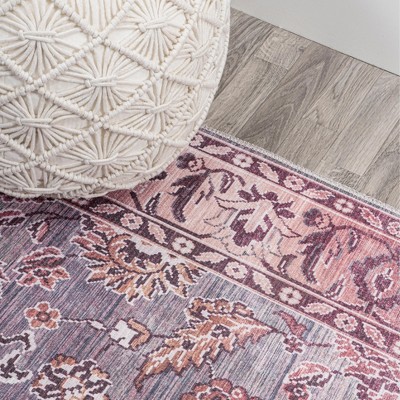 Gray and Plum Persian Floral Machine-Washable 4' x 6' Area Rug