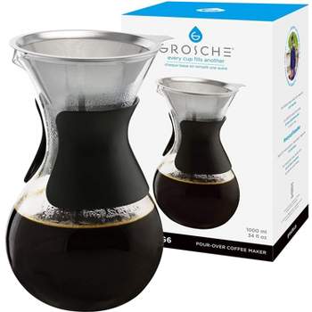 GROSCHE AUSTIN G6 Pour Over Coffee Maker with Double Layer Permanent Stainless Steel Coffee Filter, 34 fl oz. Capacity