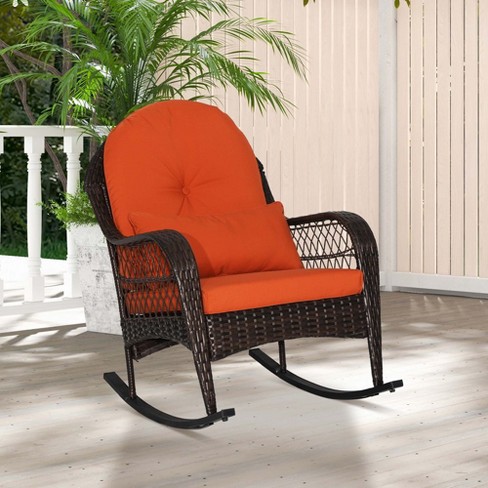 Rattan Rocking Chair, Padded Cushion Rocker Recliner Chair for