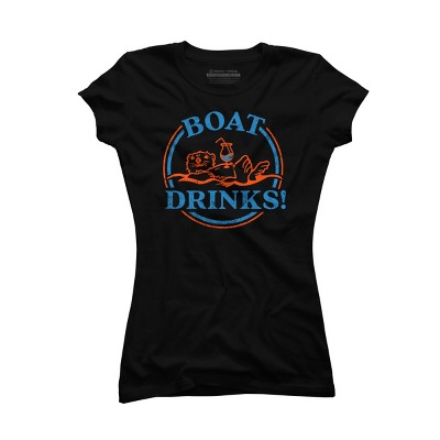 Junior's Design By Humans \Boat Drinks!\" Cute & Funny Otter Enjoying A Cocktail" By TheWhiskeyGinger T-Shirt