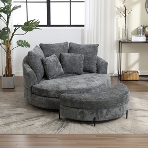 Hrinhom 59.8"W Modern Sofa Chair,Barrel Accent Chair With 5 Pillows and Storage Ottoman - 1 of 4