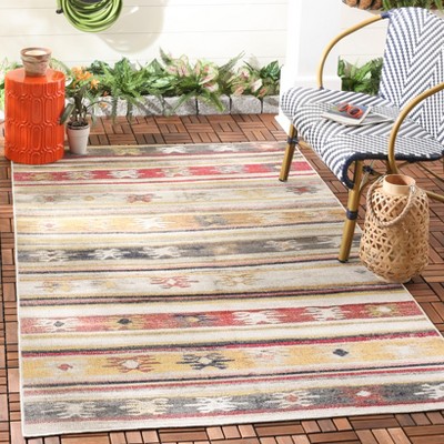 Taupe and Multi Stripe Low Pile Outdoor Rug