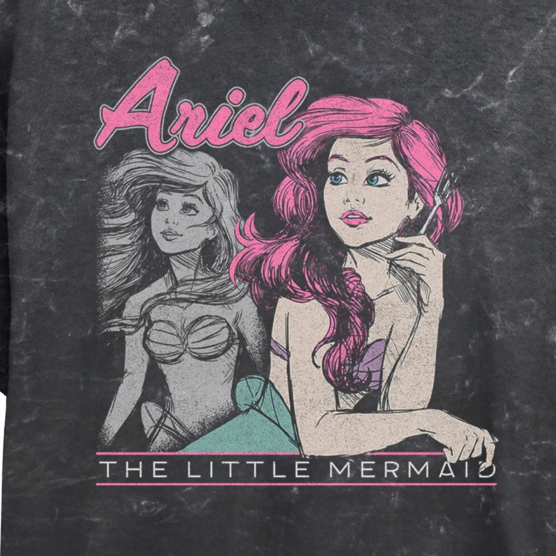 Juniors Womens The Little Mermaid 90s Ariel Poster Mineral Wash Crop T-Shirt, 2 of 5