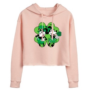 Women's - Disney - Mickey Minnie Shamrock Cropped Graphic Hoodie - 1 of 3