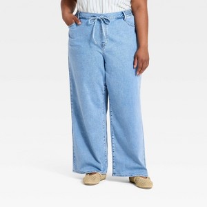 Women's High-Rise Tie-Front Straight Leg Beach Jeans - Ava & Viv