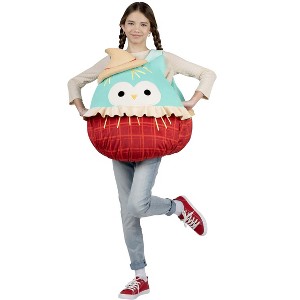 HalloweenCostumes.com One Size   Child Squishmallow Winston the Scarecrow Costume | Squishmallow Costumes, Red/Natural/Green - 1 of 3