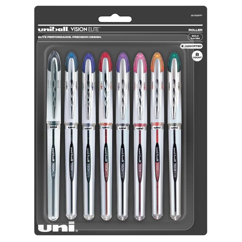 uni Vision Elite Roller Ball Stick Pen, 0.8 mm Bold Tip, Assorted Colors, Set of 8, 1 of 6