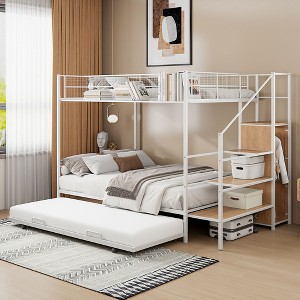 NicBex Twin Over Full Metal Bunk Bed,Versatile Loft Bed with Lateral Storage Ladder and Wardrobe for Bedroom,Black/White - 1 of 4