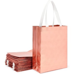 Sparkle and Bash 20 Pack Glossy Reusable Grocery Tote Bag, Gift Bags for Birthday and Wedding Party, Rose Gold, 13.2x10x4 in - 1 of 4