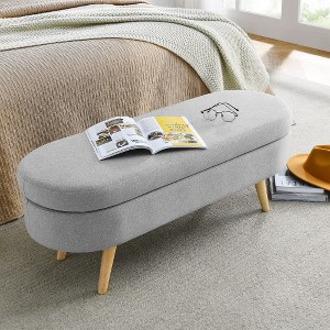 Oval Linen Storage Bench, Rubber Wood Legs, For Entryway Living Room Bedroom End Of Bed 3.6Feet - 1 of 4