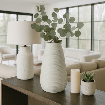 Decorative Ribbed Flower Vase for Living Room Decor - Minimalist Stylish Home Accent for Bedroom, Office, or Tabletop Decor