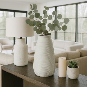 Decorative Ribbed Flower Vase for Living Room Decor - Minimalist Stylish Home Accent for Bedroom, Office, or Tabletop Decor - 1 of 4