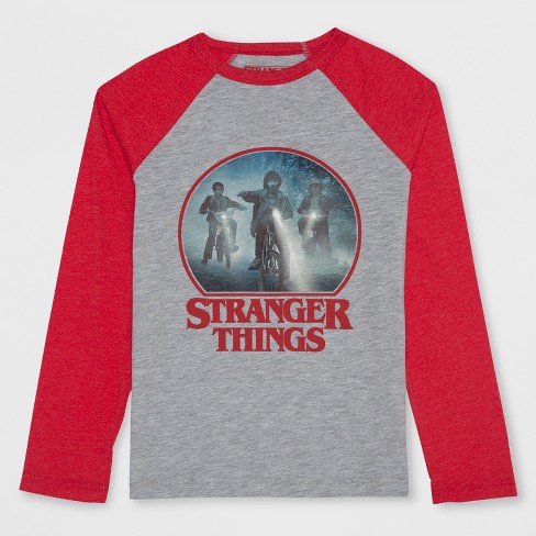 Boys Stranger Things Bikes Long Sleeve Raglan T Shirt Heather