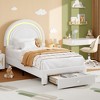 Twin Upholstered LED Bed Frame with Storage Drawer, Rainbow Headboard, Berber Fleece Princess Platform Bed for Kids, White - 2 of 4