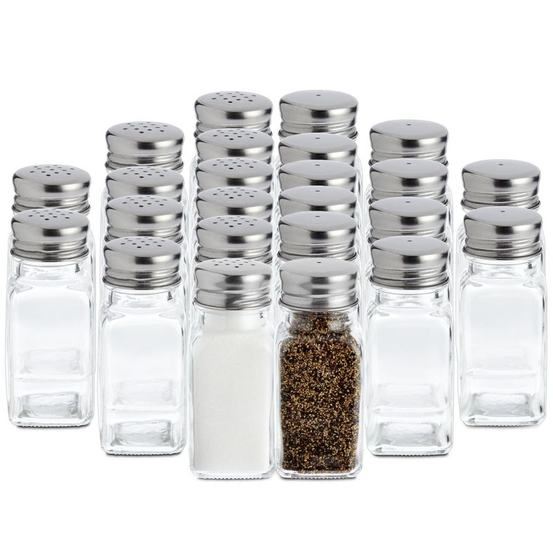 Juvale 24-Pack Square Glass Salt and Pepper Shakers Dispenser, 2-Ounce, Clear, 1 of 10