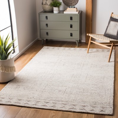 Hand-Tufted Ivory/Grey Wool Abstract Area Rug 4' x 6'