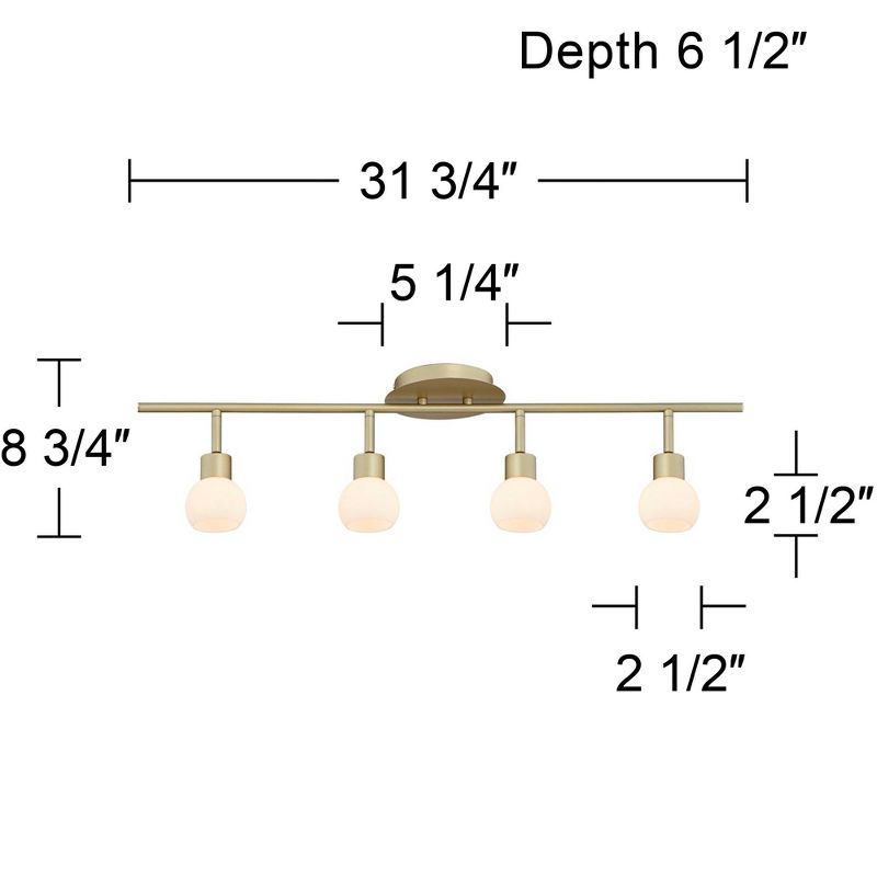 Pro Track Globe 4-Head LED Ceiling Track Light Fixture Kit Plug In Corded Adjustable Gold Brass Finish Modern Kitchen Bathroom Dining 31 3/4" Wide, 4 of 10