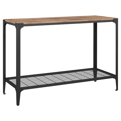 Benny Industrial Entry Table with Metal Grid Shelf Barnwood - Saracina Home