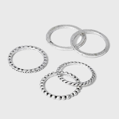 Mixed Texture Ring Set 5pc - Universal Thread™ Silver