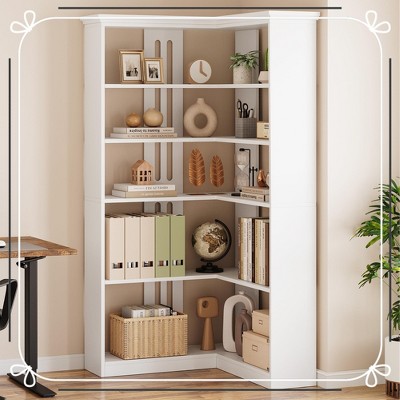Farmhouse Bookshelf Corner Bookcase 72.8” Large Bookcase Wood Bookshelf