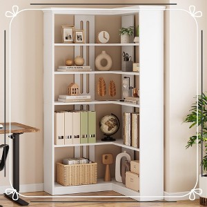 Farmhouse Bookshelf Corner Bookcase 72.8” Large Bookcase Wood Bookshelf - 1 of 4