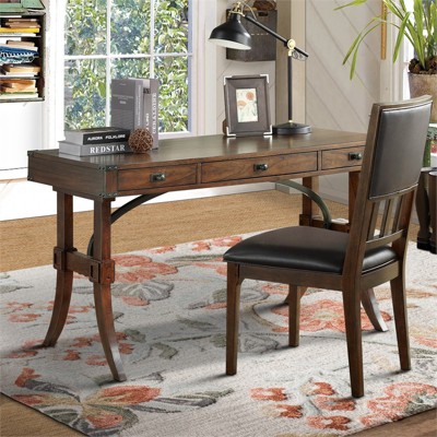Driftwood Charcoal Wood Writing Desk with Filing Cabinet