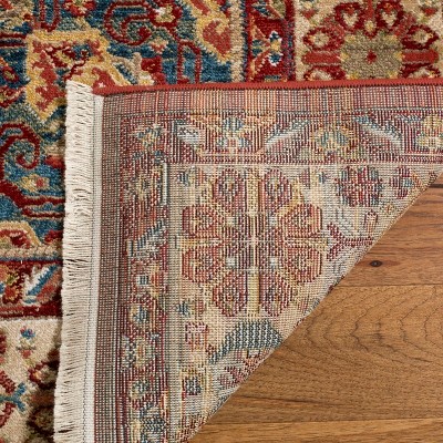 Red and Ivory Floral Synthetic Rectangular Area Rug