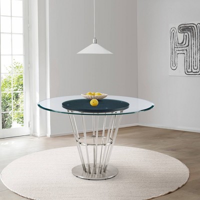 Veronica 48'' Round Glass and Walnut Dining Table