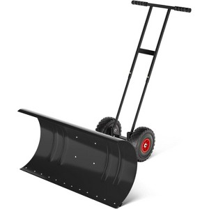 Snow Pusher Shovel with Wheels,Adjustable Ergonomic T-Handle Snow Plow for Driveway, Heavy Duty Wheeled Rolling Shovels with Angeled Blade,29in - 1 of 4