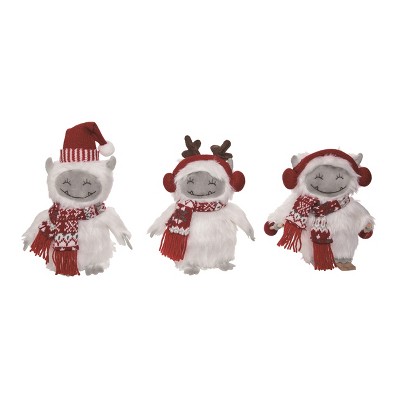 Transpac Small Plush Yeti Decor Set of 3 Christmas Home Decorations