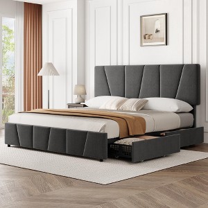 Whizmax Bed Frame with Adjustable Headboard and 2 Storage Drawers, Velvet Upholstered Tufted Platform Bed Frames with Wooden Slats Support - 1 of 4