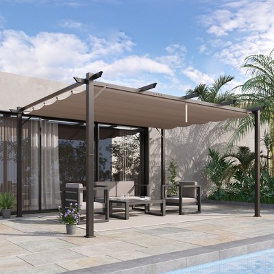 Brown Aluminum Patio Pergola with Retractable Canopy