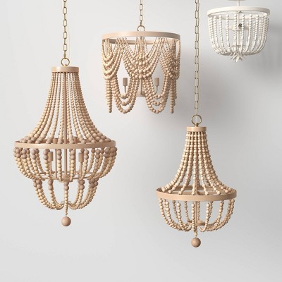 Wooden Bead Chandelier Collection, Gold Chandelier With Wooden Beads