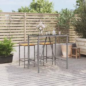 vidaXL Bar Table with Tempered Glass Top, Weather-Resistant Poly Rattan Design - Modern Outdoor Furniture for Gardens, Patios, and Living Spaces, Gray - 1 of 4