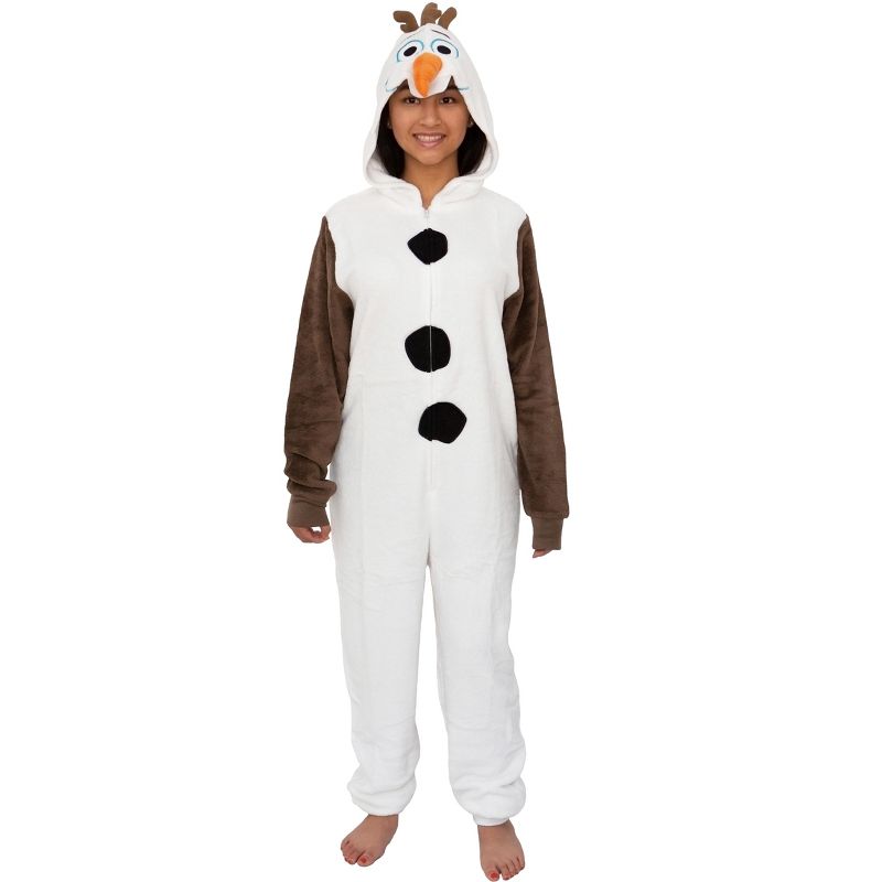 Disney Frozen Olaf Adult Cosplay Costume Plush Pajama One-Piece Union Suit, 1 of 4