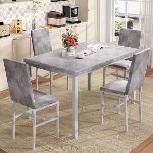 Hooseng Modern Style 5-Piece Dining Room Table And Chairs Set, Faux Marble MDF Table Top and Velvet Upholstered Chairs Dining Table Set for 4 - 1 of 4