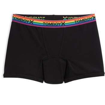 TomboyX First Line Period Leakproof Boy Shorts Underwear, Cotton Stretch  Comfort (3XS-6X) X= Black XX Small