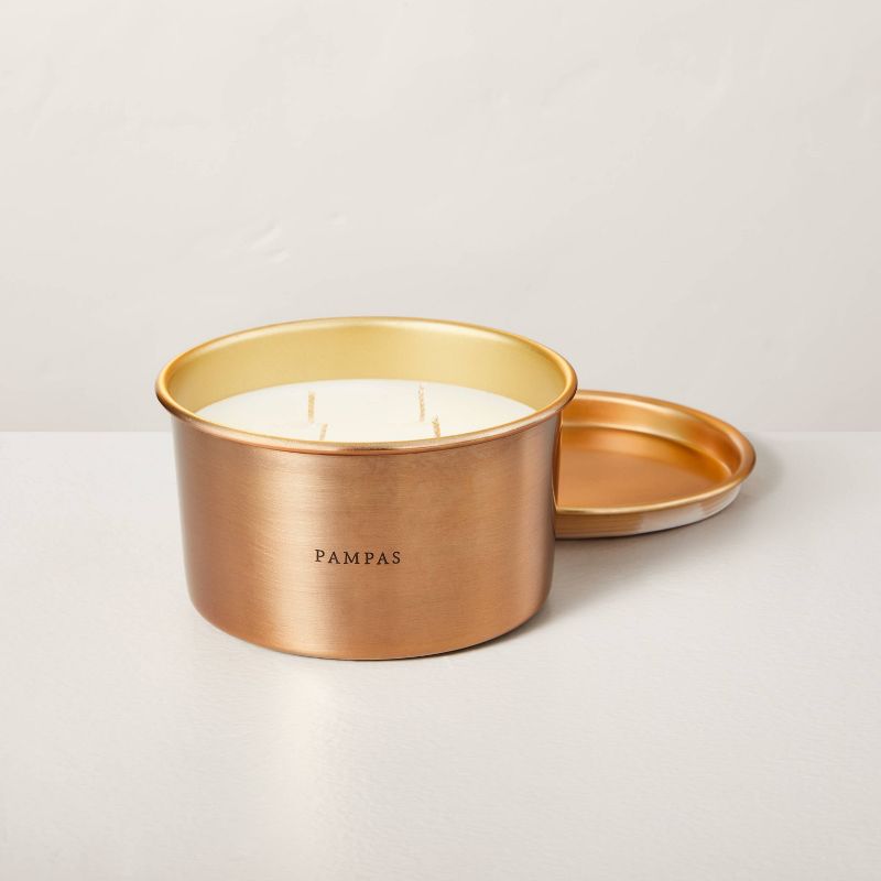 Lidded Metal Pampas 4-Wick Jar Candle Brass Finish 20oz - Hearth &#38; Hand&#8482; with Magnolia, 4 of 11