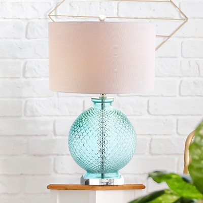 Aqua Glass and Crystal 26" Table Lamp with White Shade