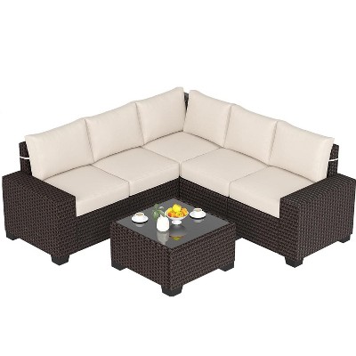6-Piece Outdoor All-Weather Sectional Patio Sofa Set with Glass Table