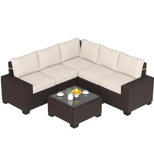 6-Piece Outdoor All-Weather Sectional Patio Sofa Set with Glass Table - 1 of 4