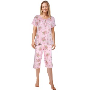 JEFFRICO Pajamas For Women Capri Set Sleepwear Soft Pajamas Short Sleeve Pajama Sleepshirt With Capri Pants - 1 of 4