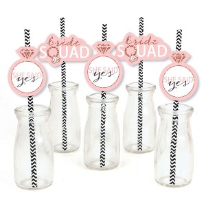 Big Dot of Happiness Bride Squad - Paper Straw Decor - Rose Gold Bridal Shower or Bachelorette Party Striped Decorative Straws - Set of 24 - 1 of 4