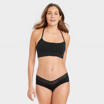 Women's Floral Print Lace Trim Cotton Bikini Underwear - Auden™ Black S :  Target
