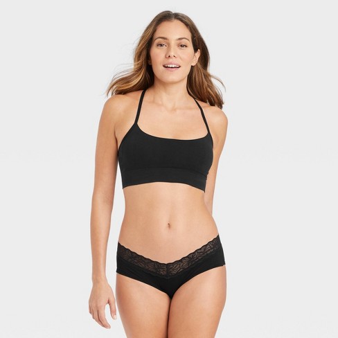 Women's Cotton Hipster Underwear with Lace Waistband - Auden™ Black M