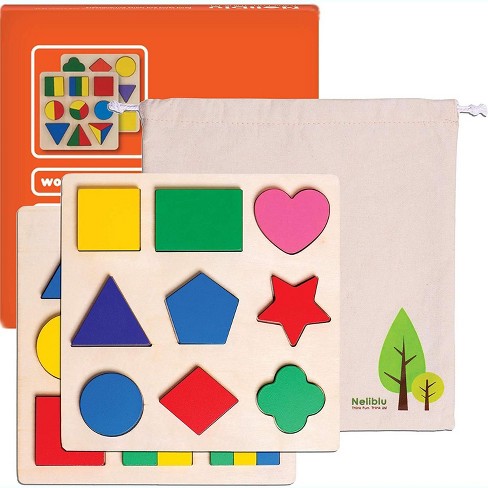 Neliblu Wood Shape Toddler Puzzles Toys for Kids - XL Wooden Puzzles, Set  of 2