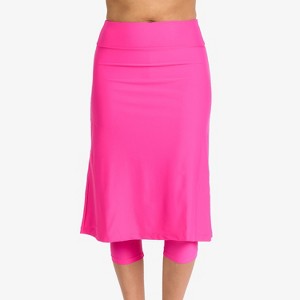 Calypsa Women's Plus Size Below The Knee Swim Skirt With Capri Leggings - 1 of 3