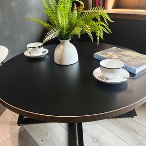 Vynxaria Distressed Gray Round Coffee Tables with Black Frame - 1 of 4